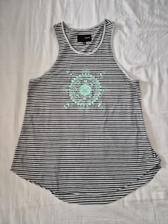 Hurley Tops - Hurley Women's Black & White Striped Tank with Mint Graphic